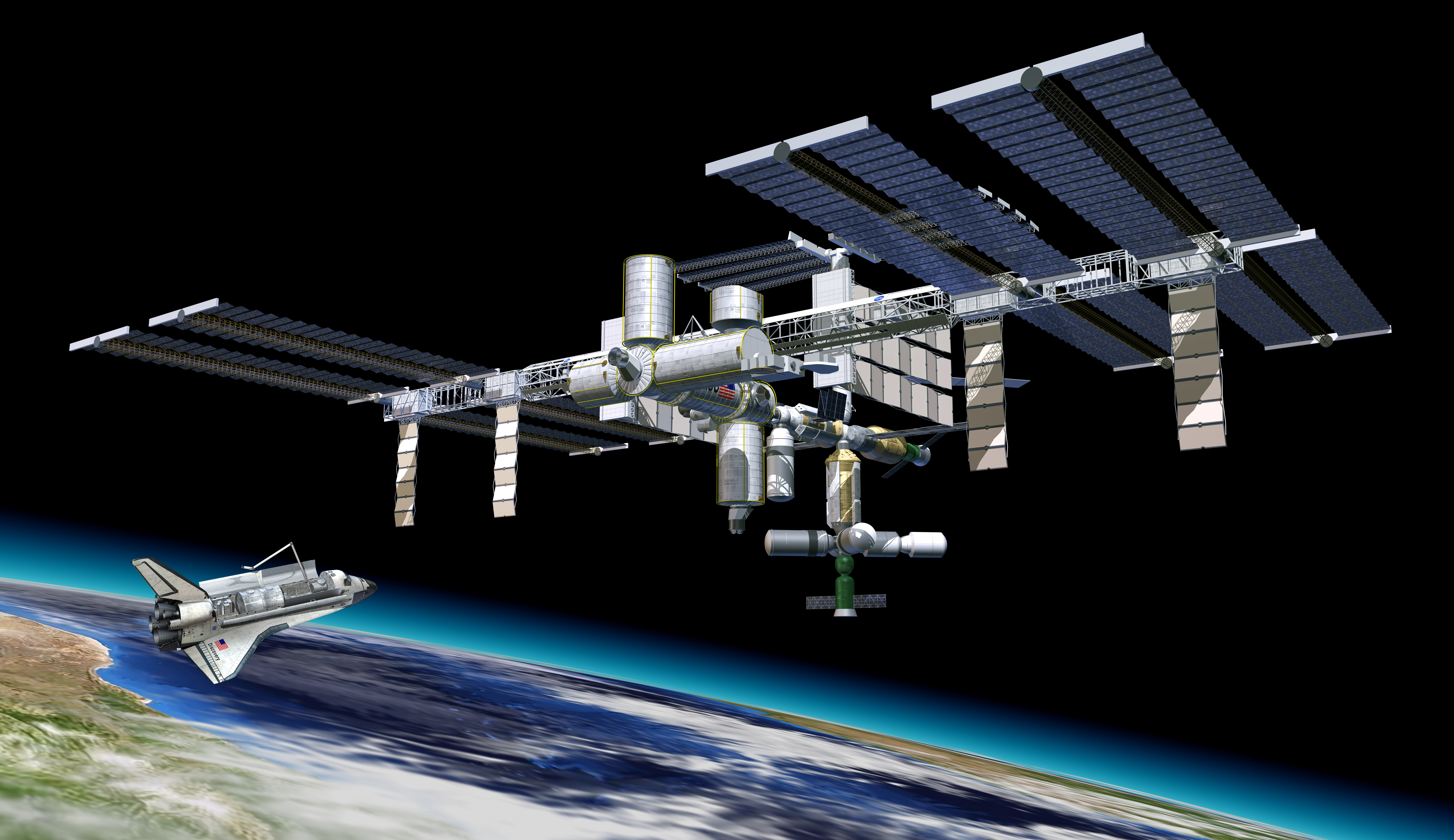 A 3-D render of the International Space Station. 