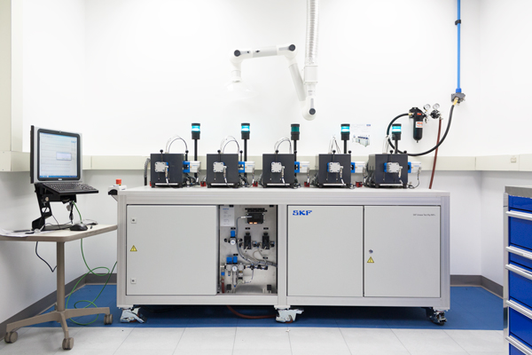 The SKF Grease Test Rig ROF+ in a research and development laboratory at Nye Lubricants.