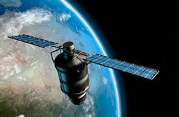 A satellite orbiting Earth. 
