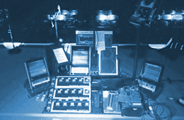 A guitar pedal board.