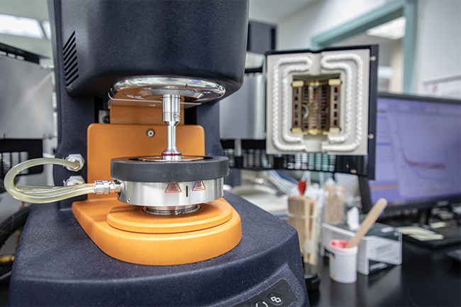 A Rheometer test rig in a research and development laboratory at Nye Lubricants. 